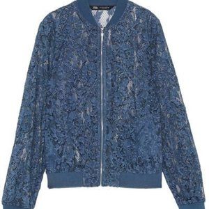 ZARA LACE BLUE BOMBER JACKET NWT XS